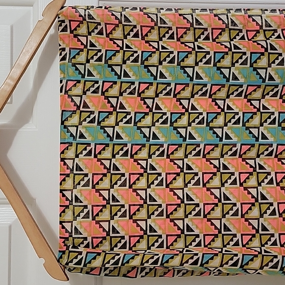 Geometric shape scarf small, blue, coral, tan, black - Picture 1 of 5